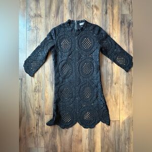 ESSUE Black Lace Bodycon Dress Sheer Crochet Y2K Britney VMAs Goth